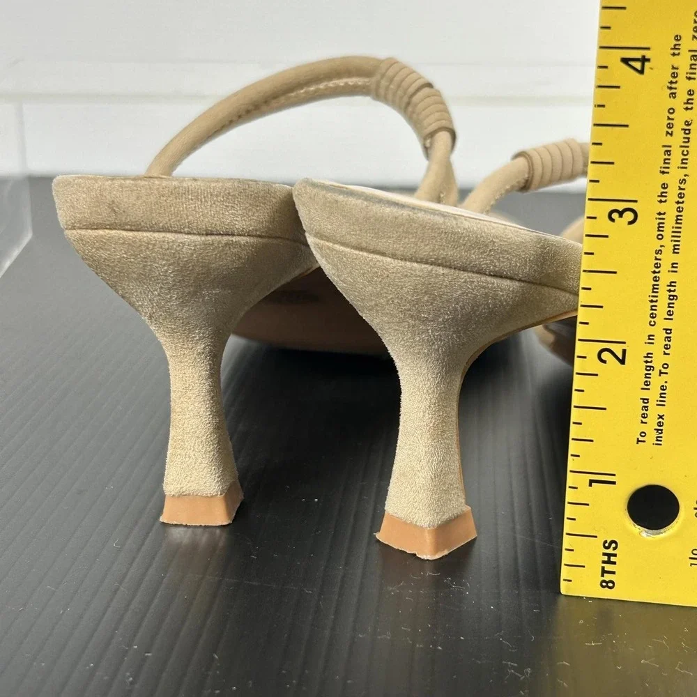 Torgeis New York Size 7.5 Suede Tan Sandals Strappy Heel Mule NEW MEDINILLA $100